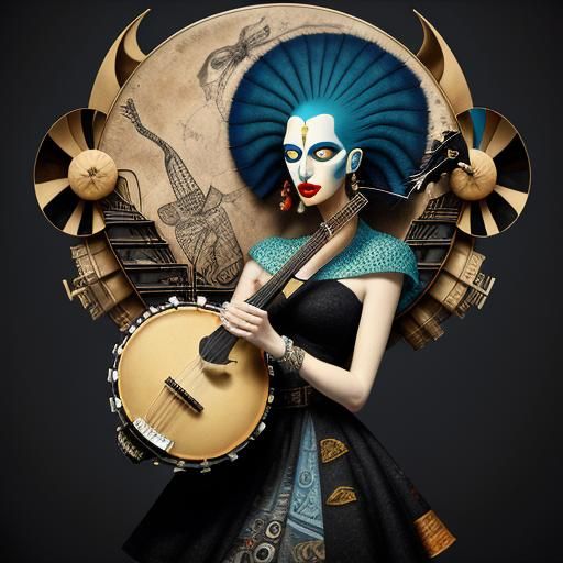 Girl Playing Banjo: Whimsical 3D Artwork