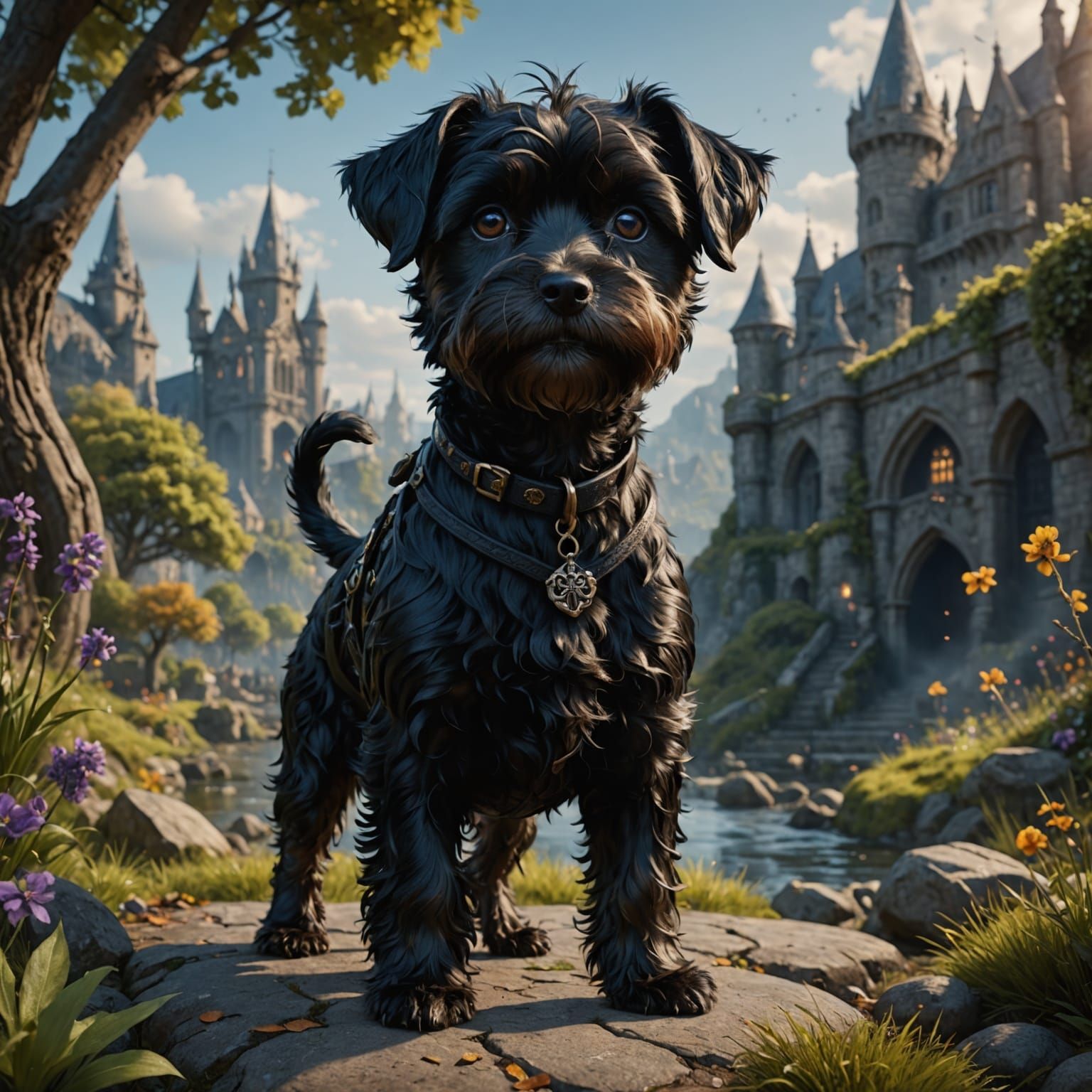 Black Maltese Terrier 2 year old little boy terrier. detailed matte painting, deep color, fantastical, intricate detail,...