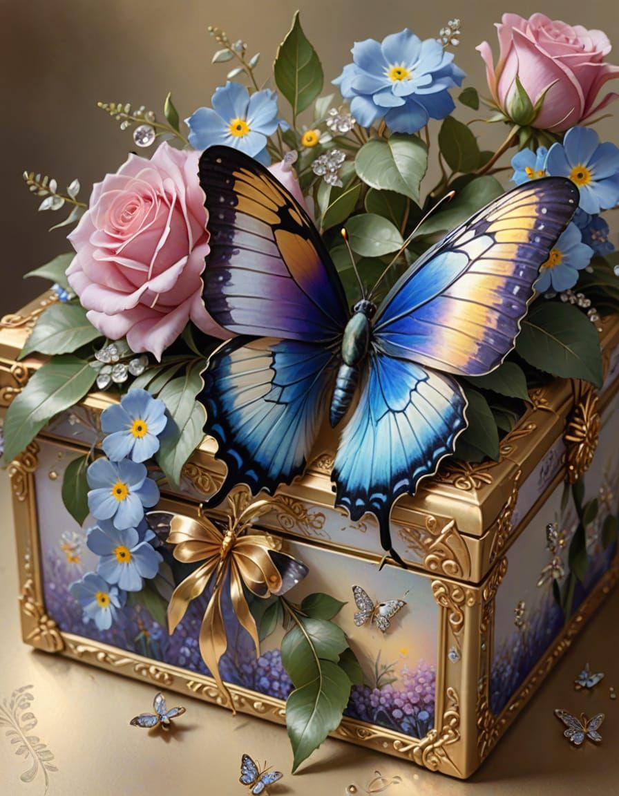 Floral Box Still Life in Oil Painting Style