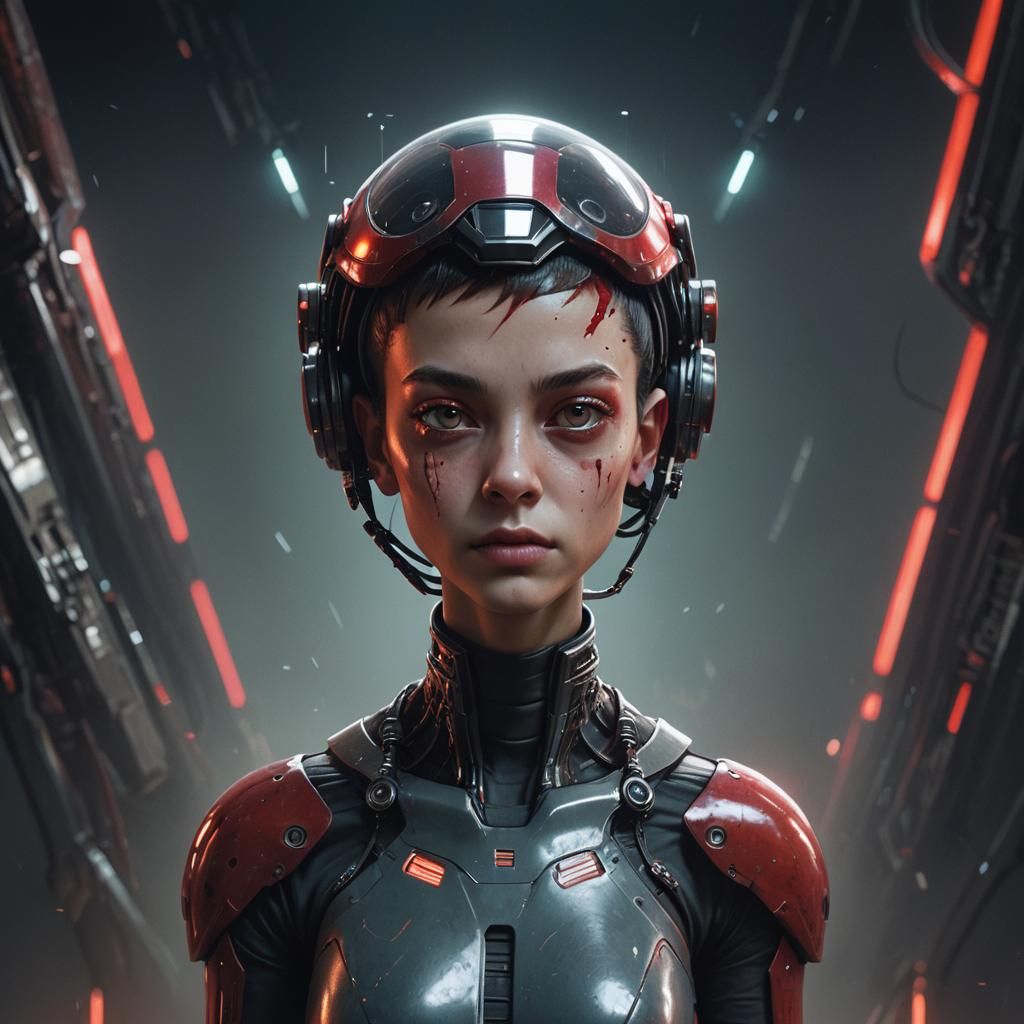 Hyperrealistic Portrait of a Mischievous Alien Girl