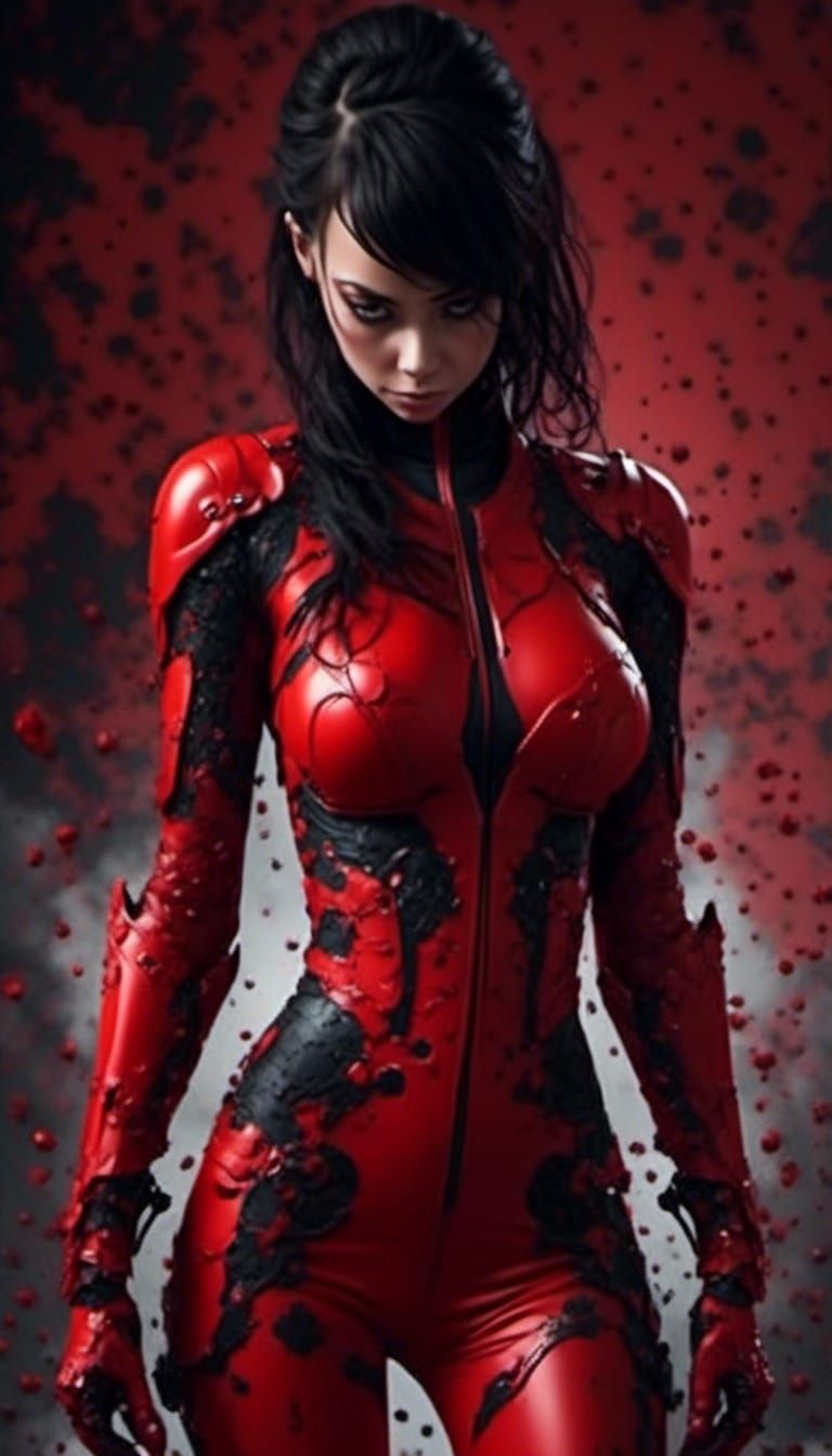 Night Woman with Skulls in Dark Latex