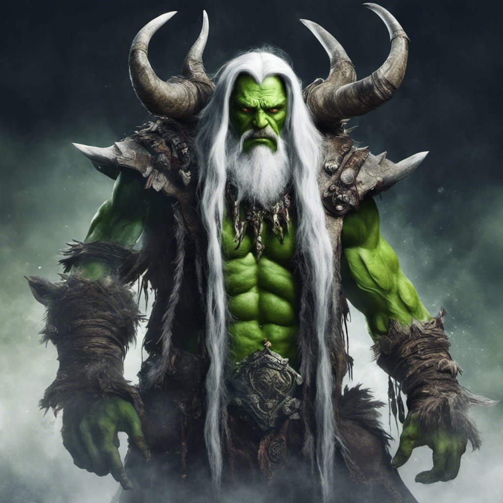 Orc Shaman Casting Lightning Magic, Detailed Matte Painting