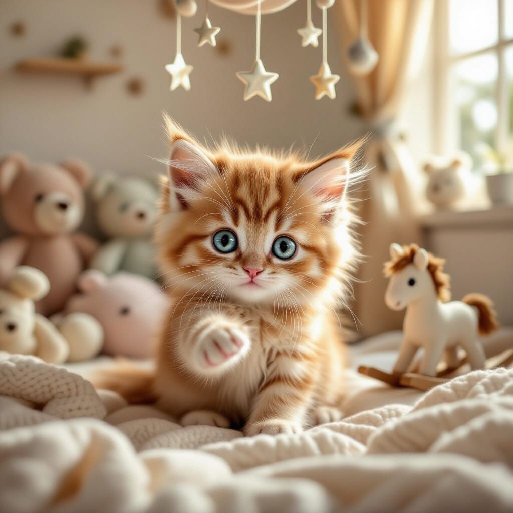 Adorable Ginger Kitten in Cozy Nursery Scene