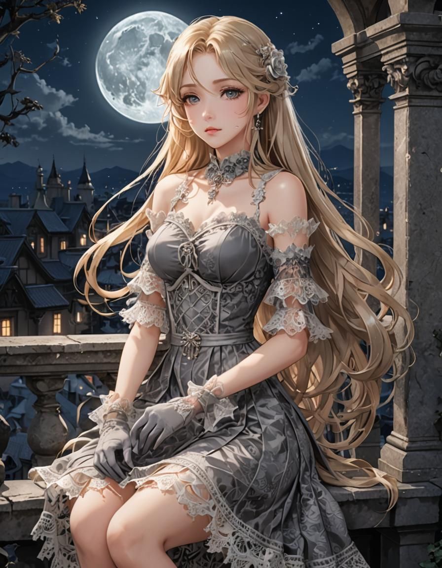 Elegant Anime Girl on Cloud City Balcony