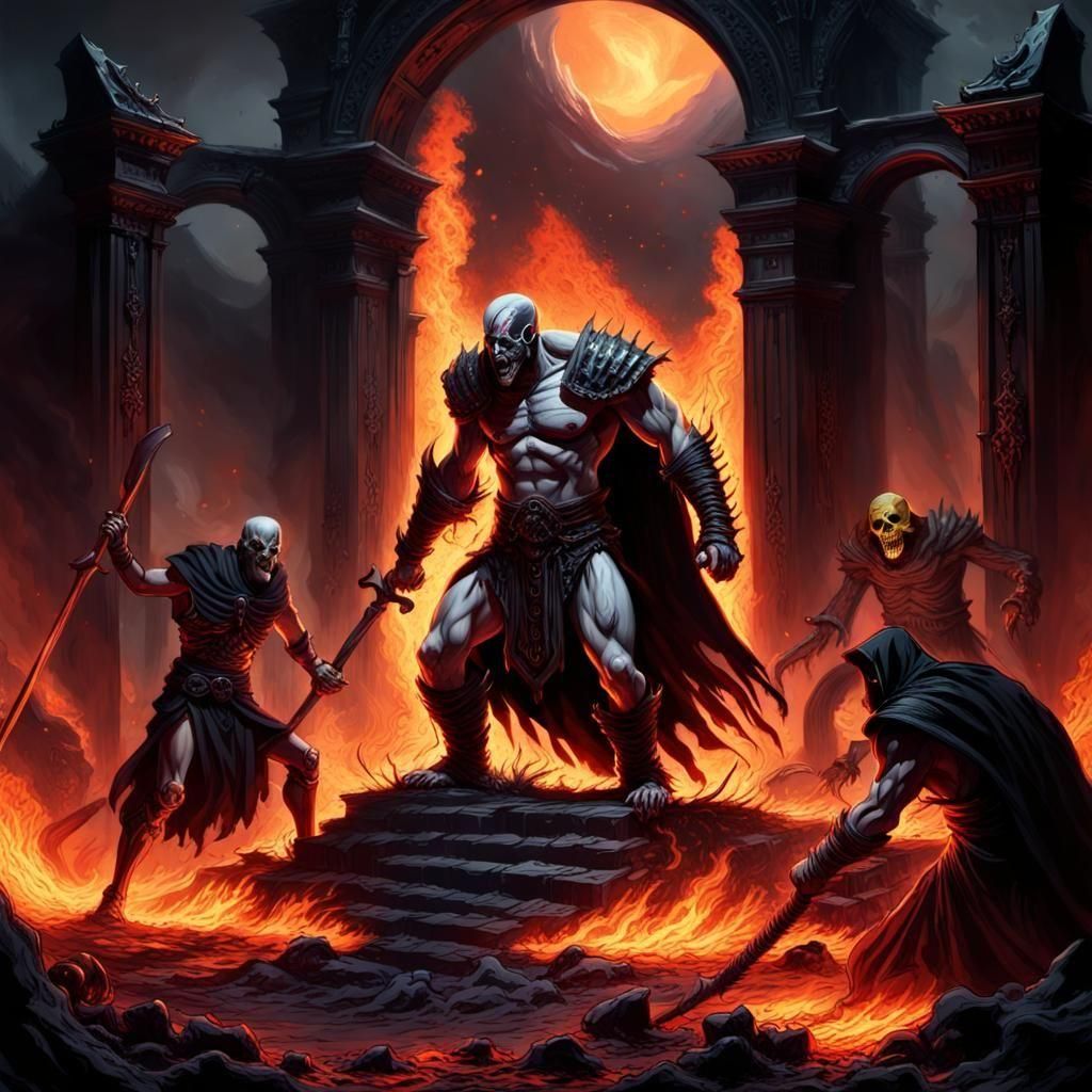 Kratos and Skeletor Battle the Grim Reaper