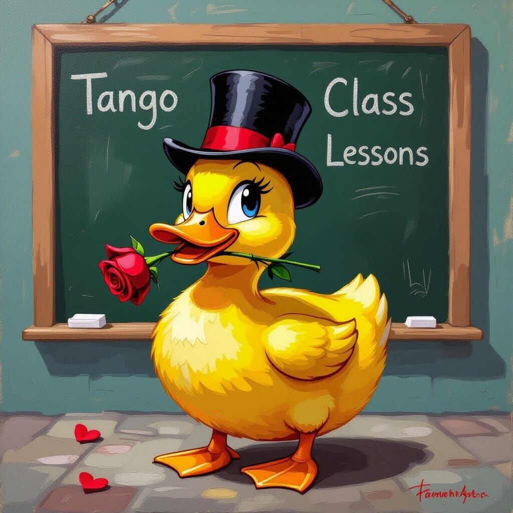 Anime Duck Tango Teacher in Impasto Oil Painting