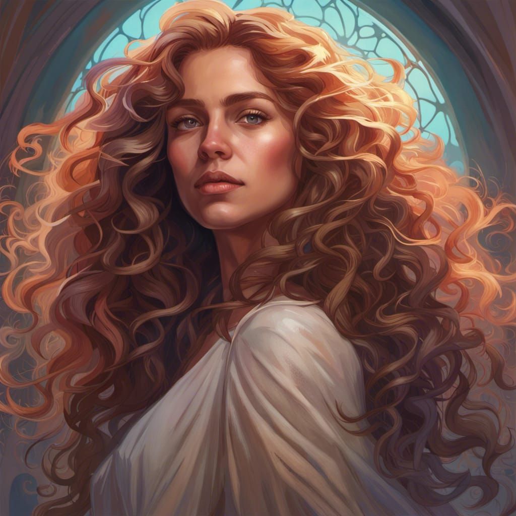 Detailed Portrait of Woman with Long Curly Hair