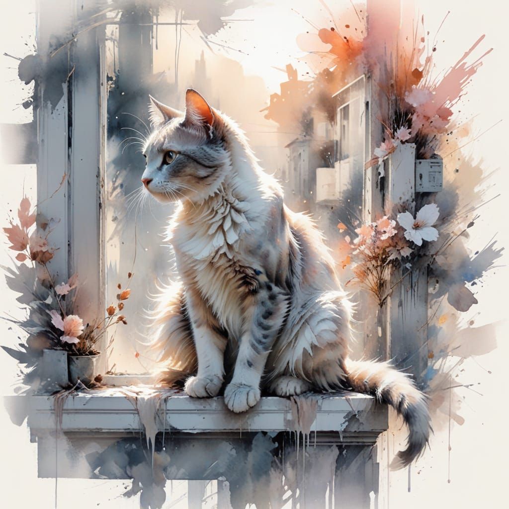 Cat's Intimate Gaze on Sunlit Windowsill