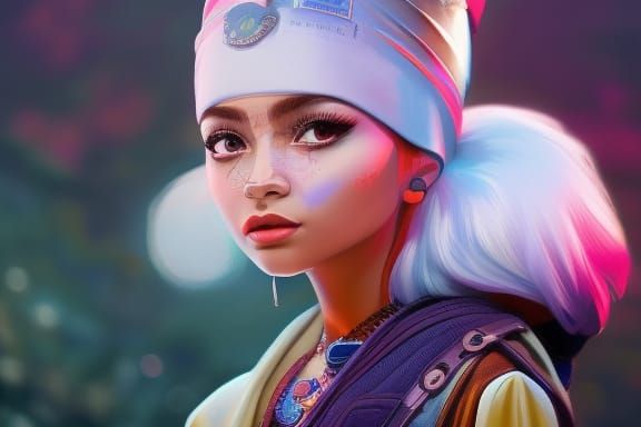 a funky hip hop gnome wearing a trendy jacket, fashion sneakers walking down the sidewalk, perfect composition