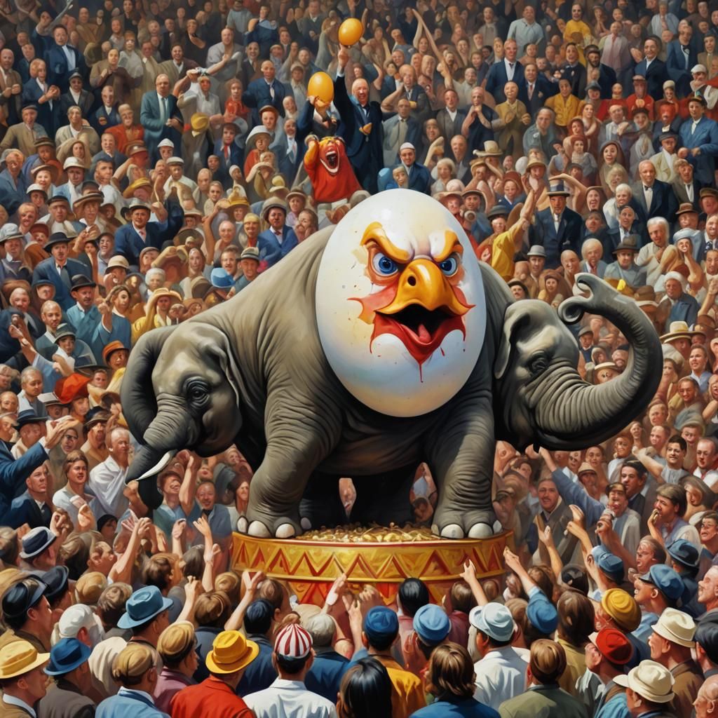 Angry Egg Waving on Elephant in Circus Tent