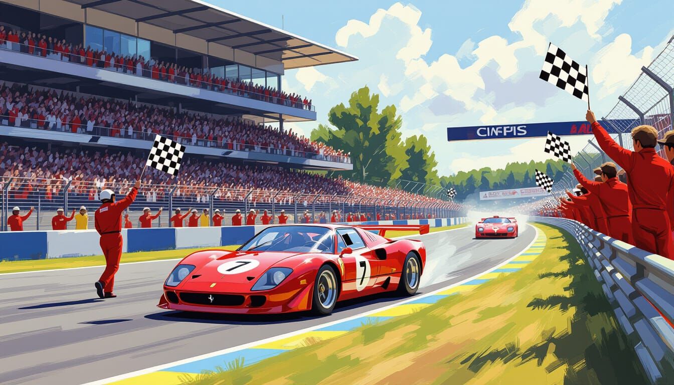 Ferrari 512s at Le Mans in Acrylic Art Style