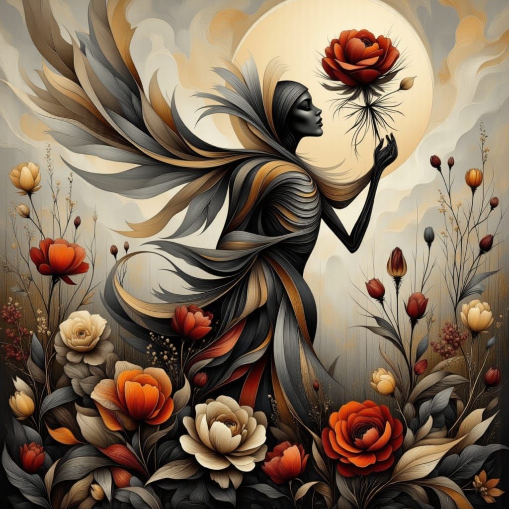 Surreal Lady of Death in Digital Acrylic Art