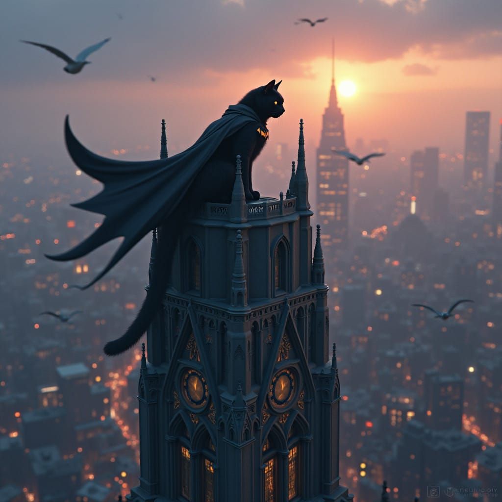 Epic Cat as Batman in Gothic Gotham City
