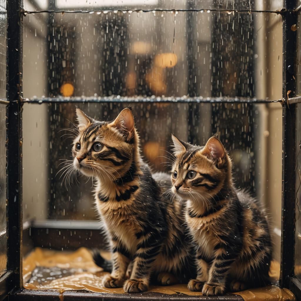 Tortoiseshell Kitten in Shelter Cage, Cinematic Film Still