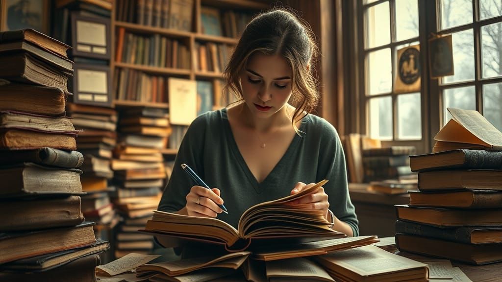 A Woman Reflects on Her Life's Story in a Warm, Golden Light