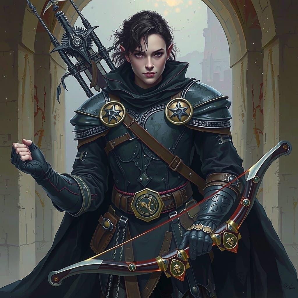 Dark Fantasy Half-elf Warlock in Ancient Ruin