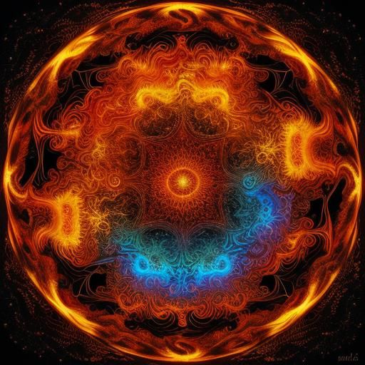 Fiery Fractal Fox Head in Abstract 3D Art