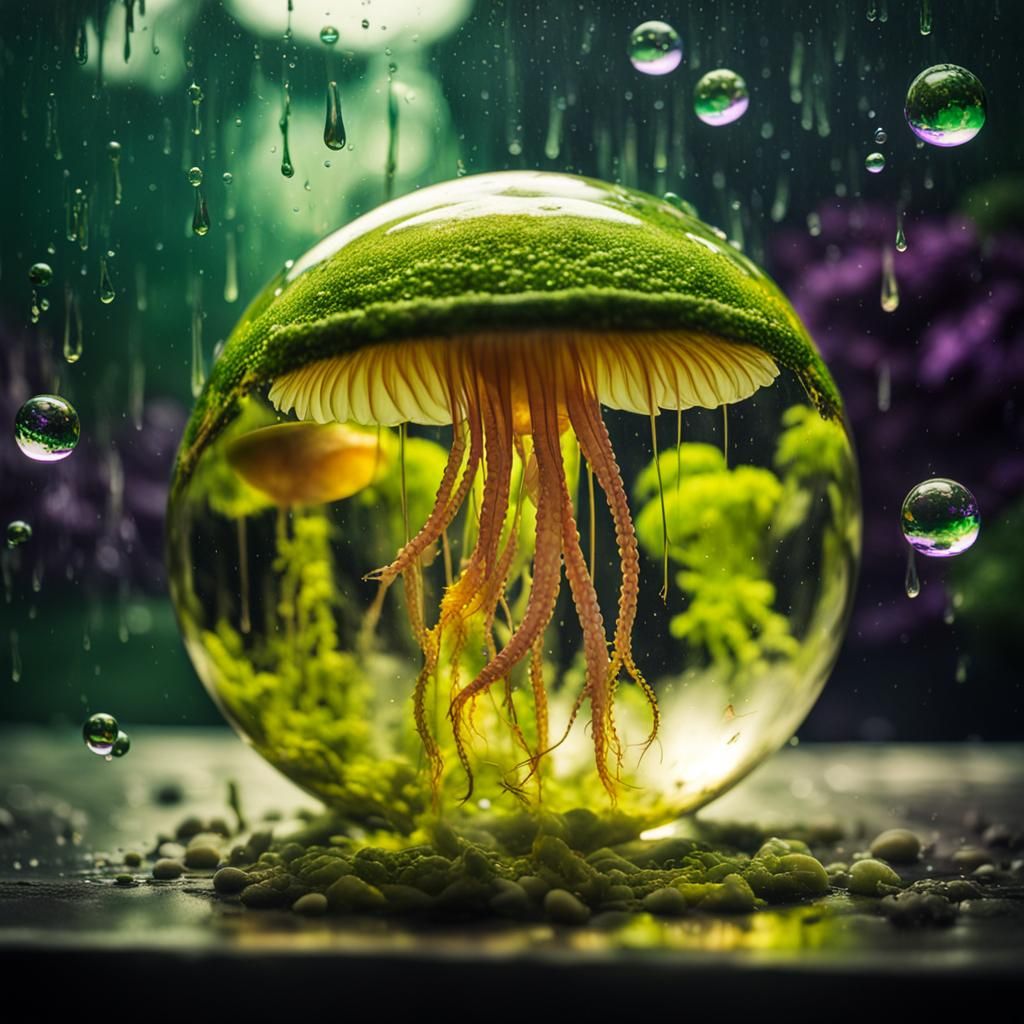 Surreal Oil and Smoke Reflection in Glass Ball