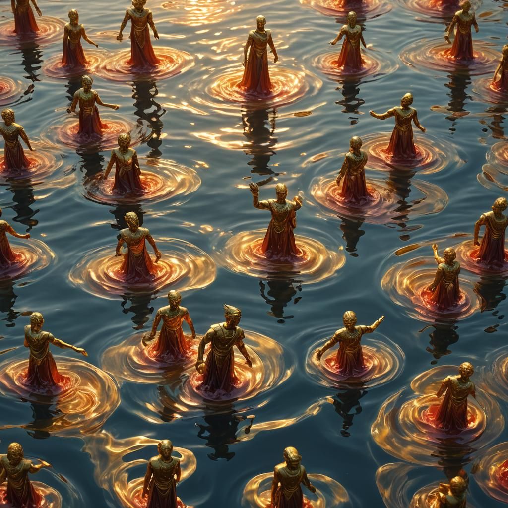 Wax Immortals Floating on Water: Digital Art