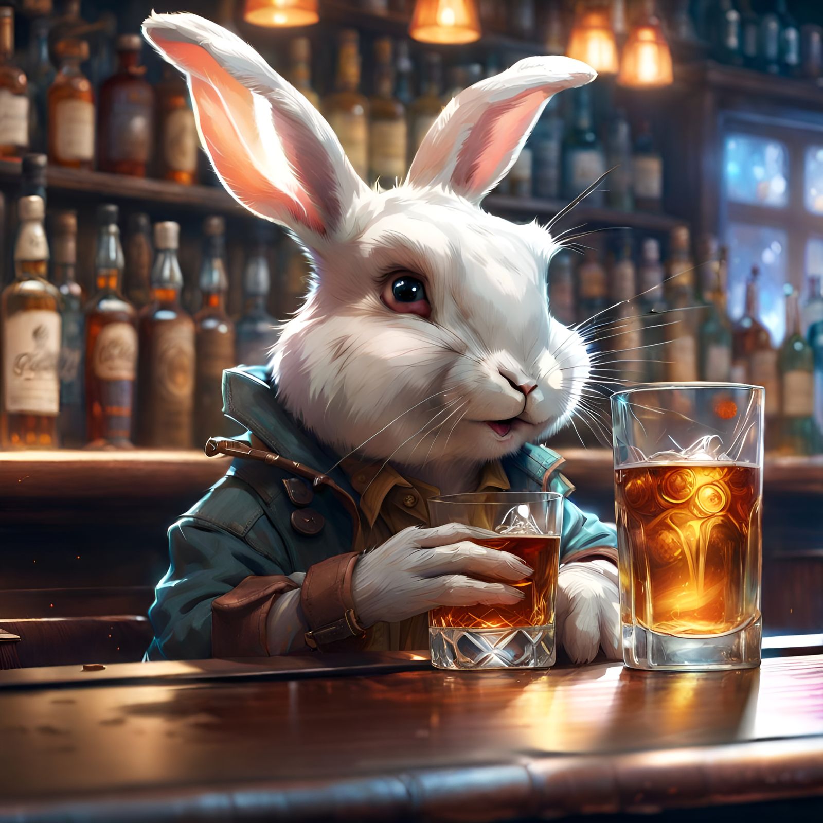 Rabbit Sipping Scotch: Detailed Concept Art