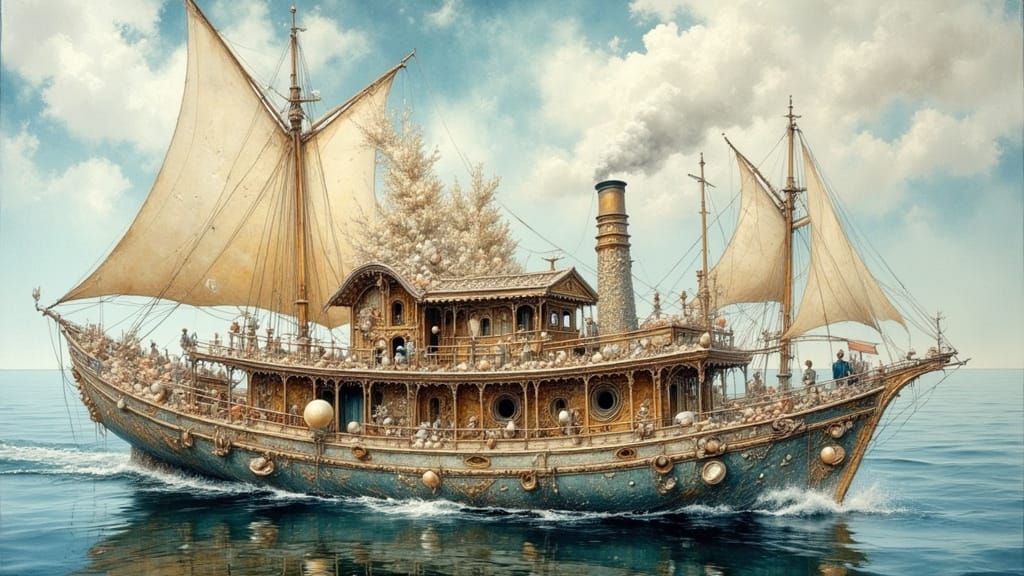 Seashell Steamboat in Impressionistic Style