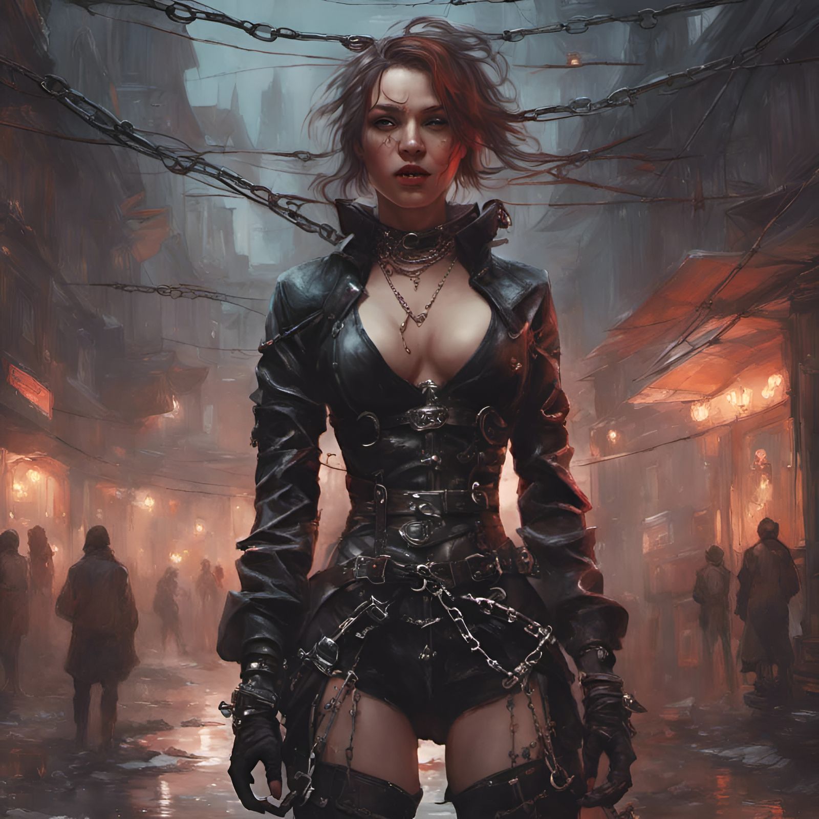 Woman in Latex Harness: Hyperdetailed Fantasy Art