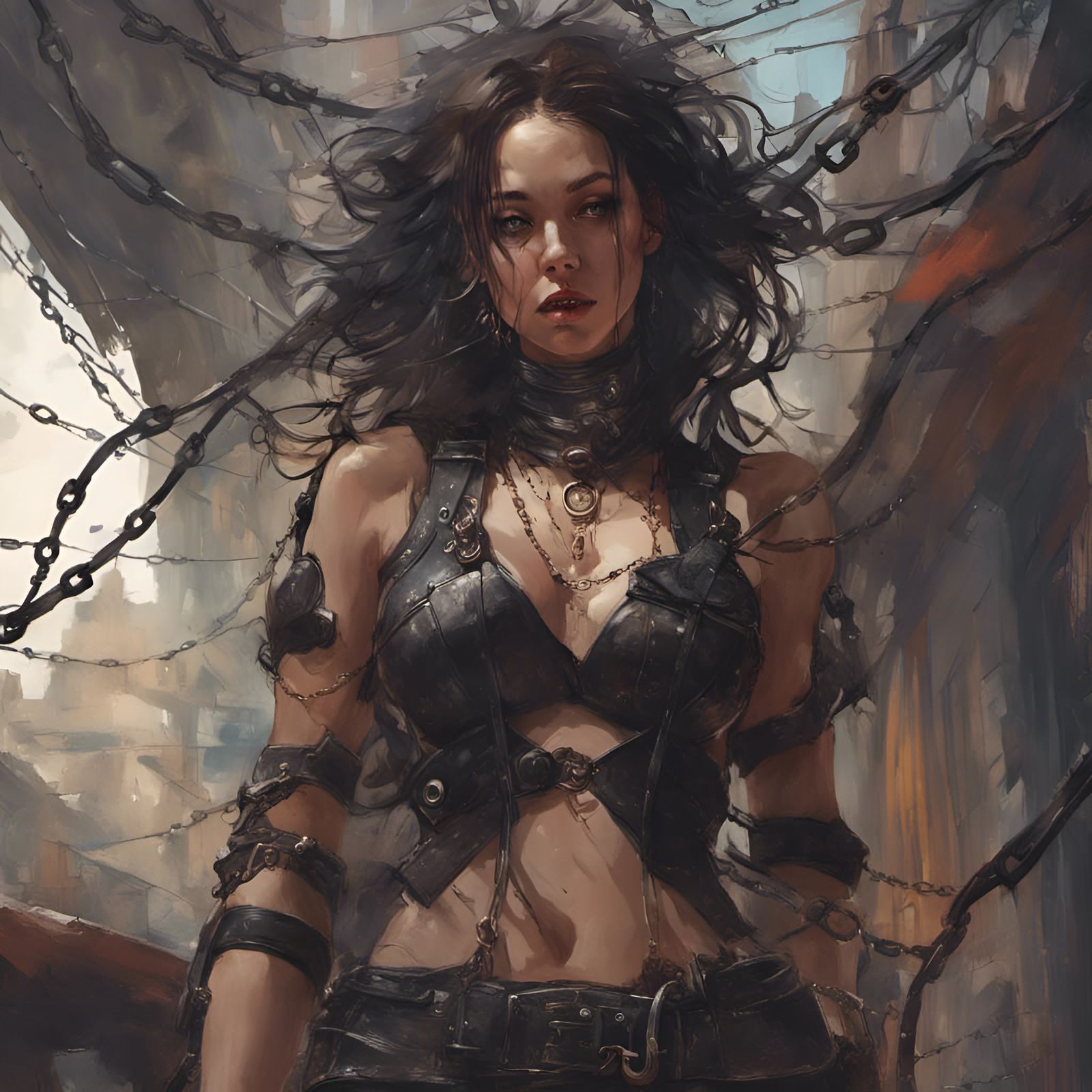 Woman in Latex Harness: Hyperdetailed Fantasy Art