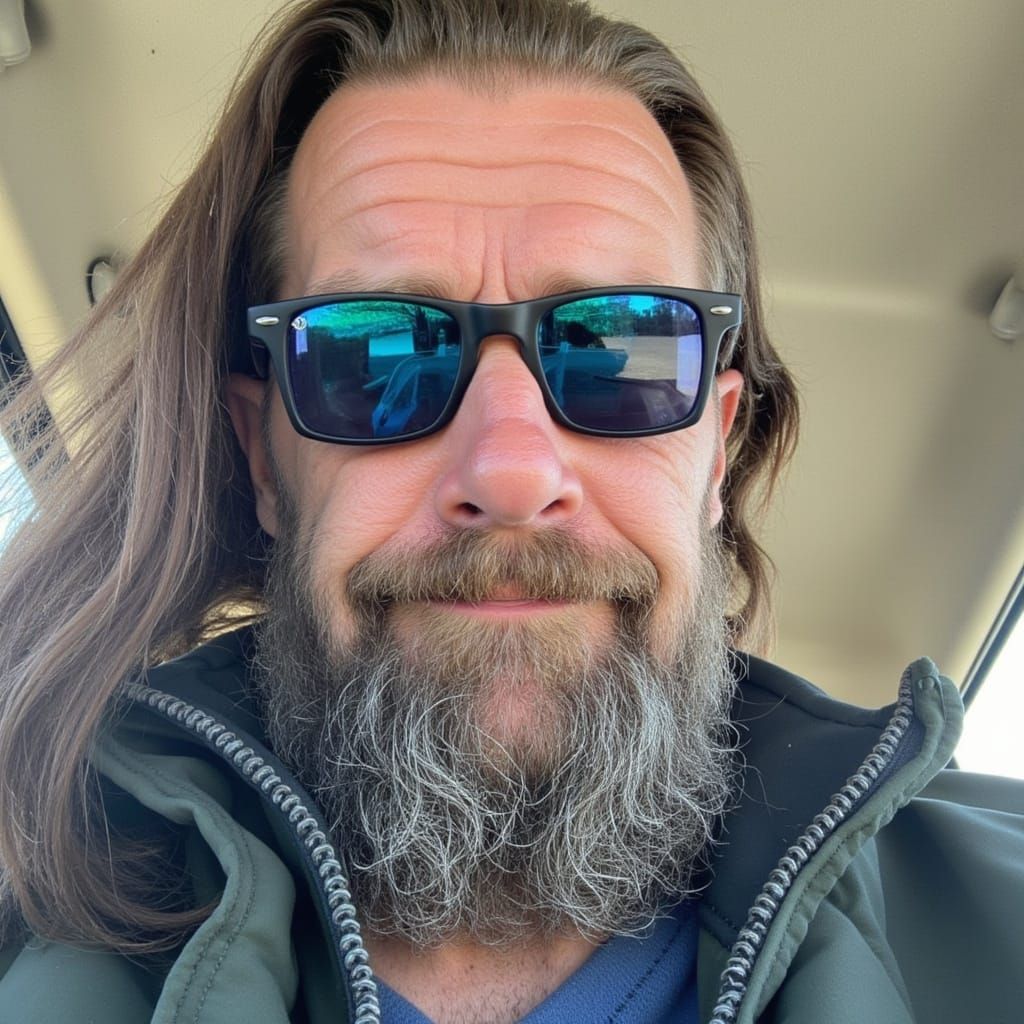 Man with Blue Sunglasses and Moustache in a Portrait