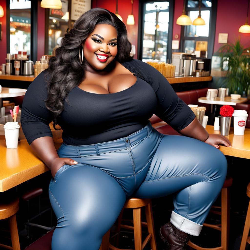 Plus-Size Woman at Super Size Cafe