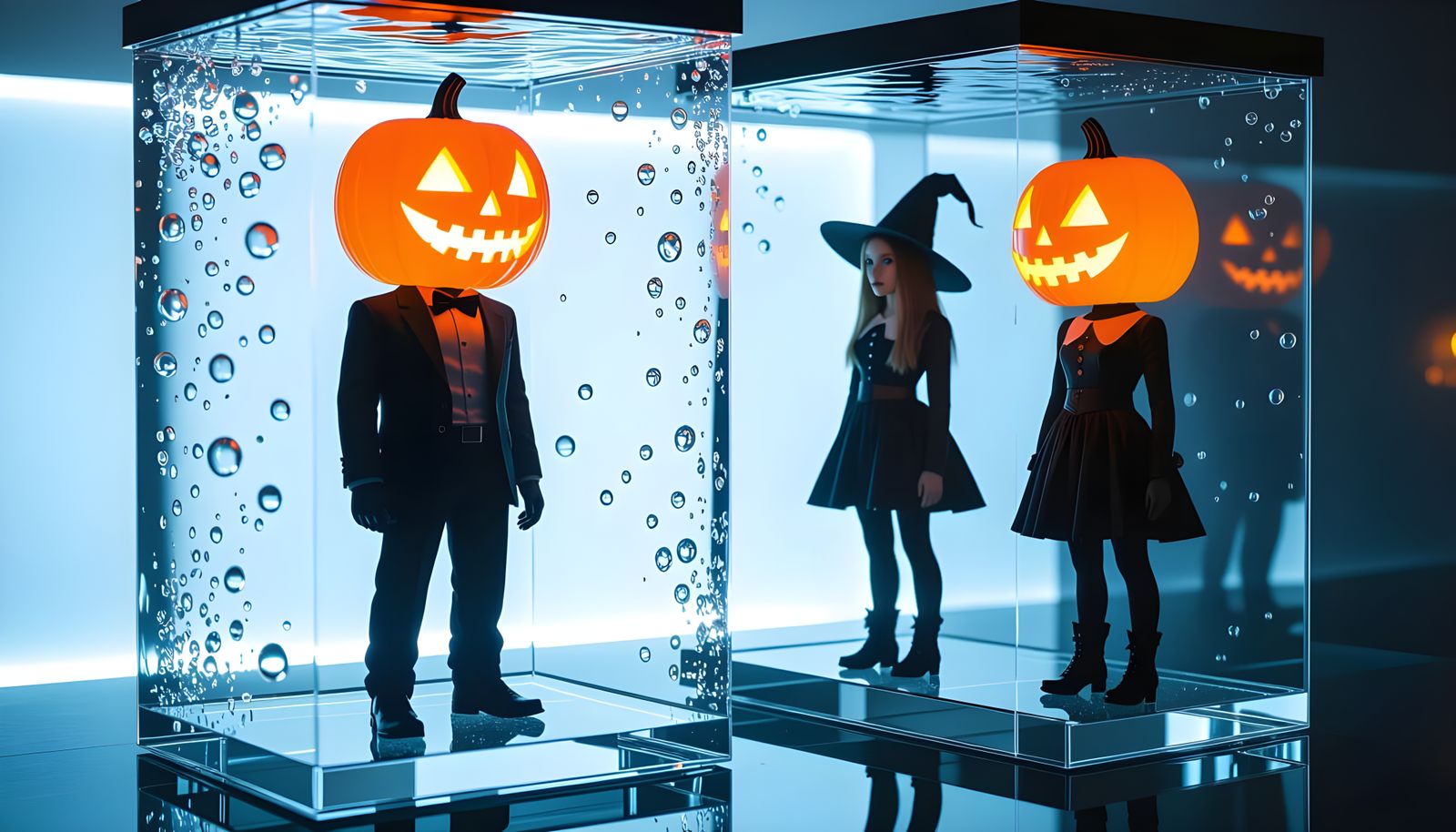 Halloween Characters with Glowing Pumpkin Heads