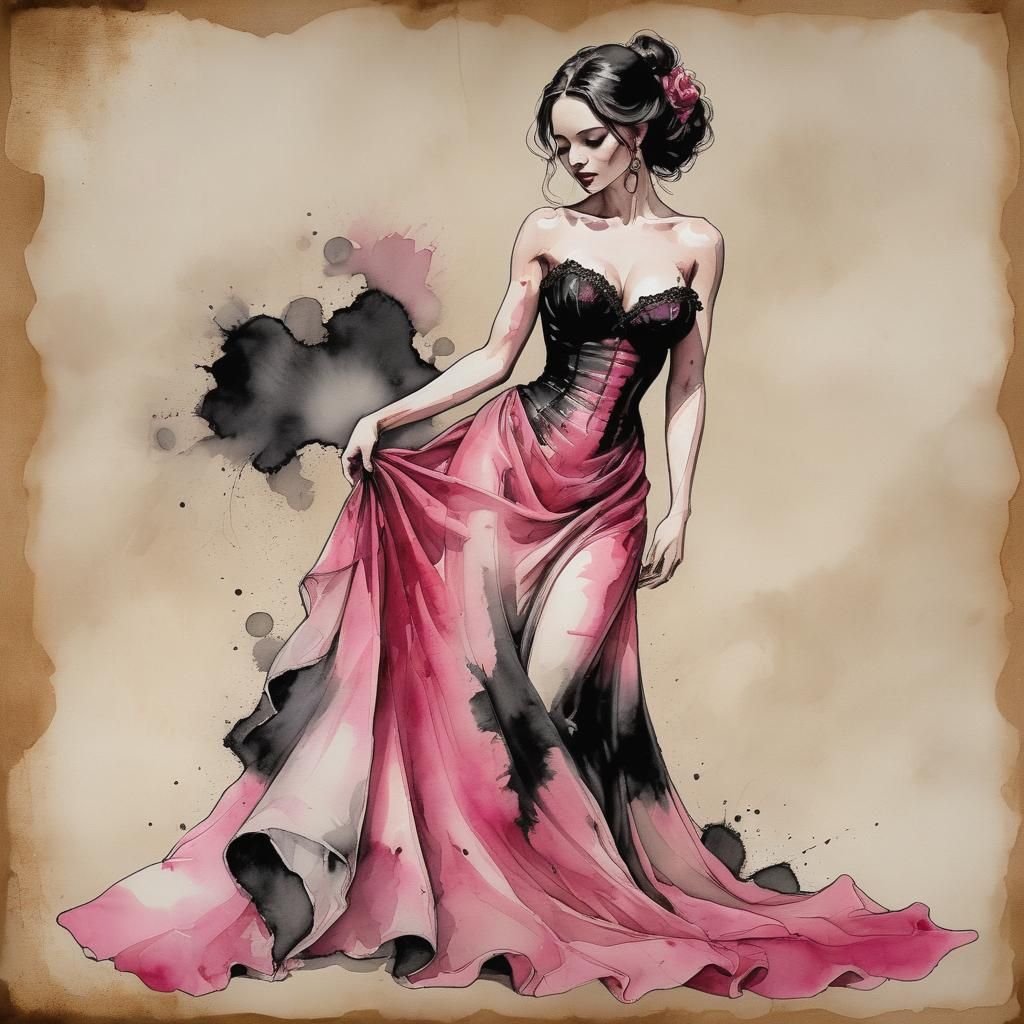 Gothic Romantic Pink and Black Figure Study