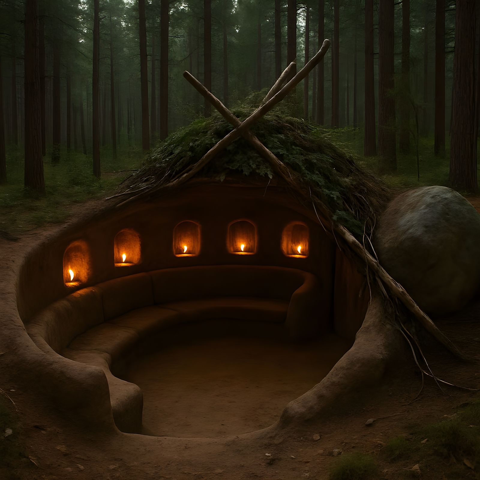Hidden Kiva Dwelling in Rocky Mountain Forest