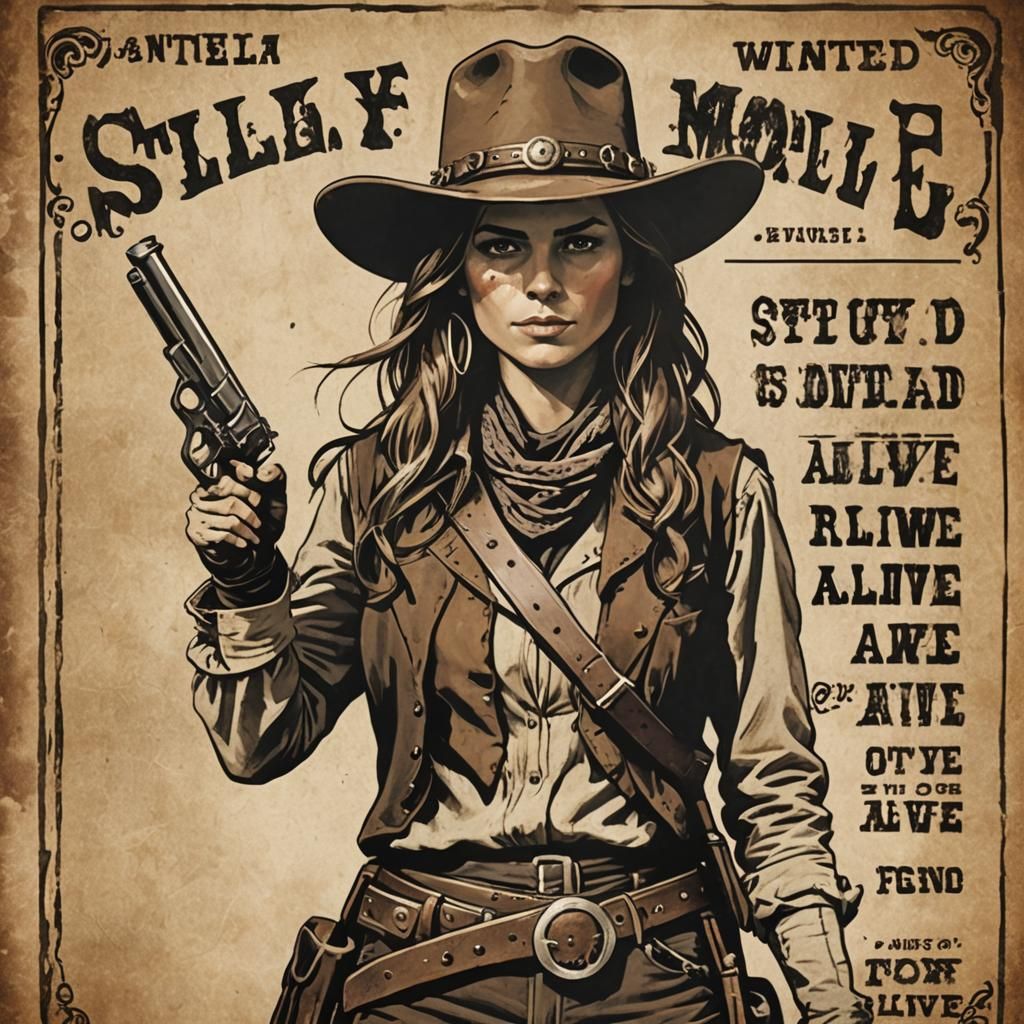 Wild West Outlaw Woman Holding Wanted Poster