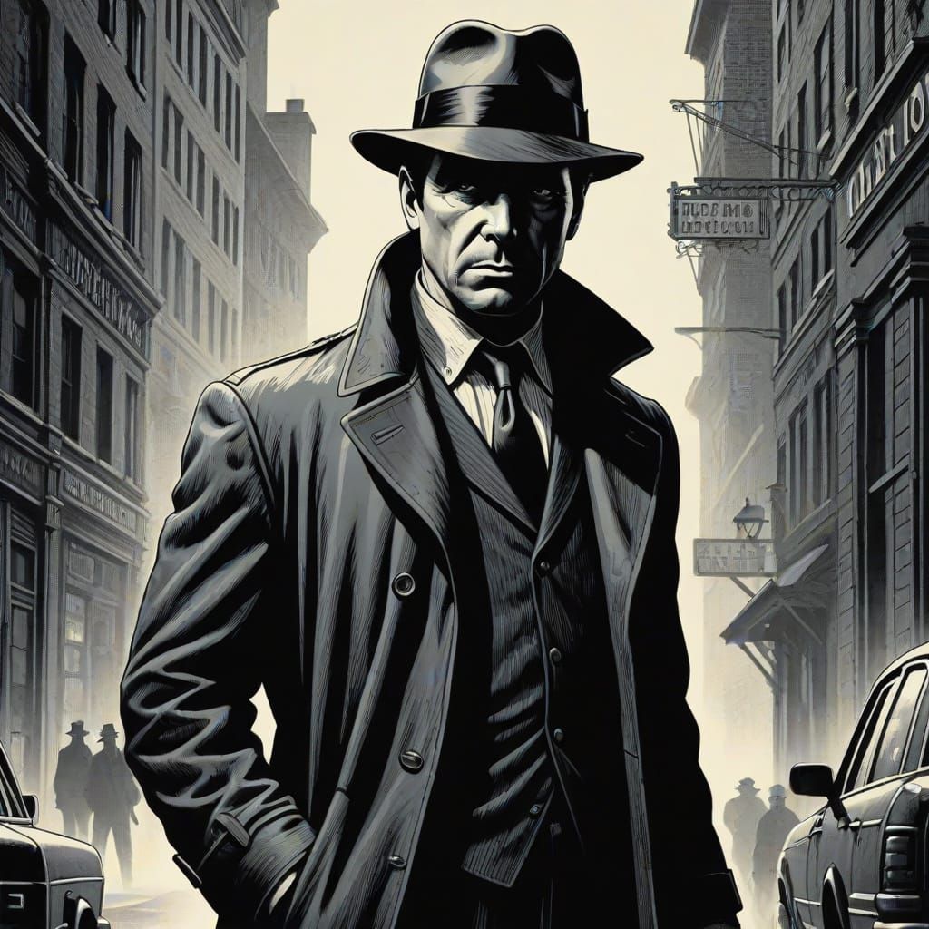Noir Detective in Etched Style