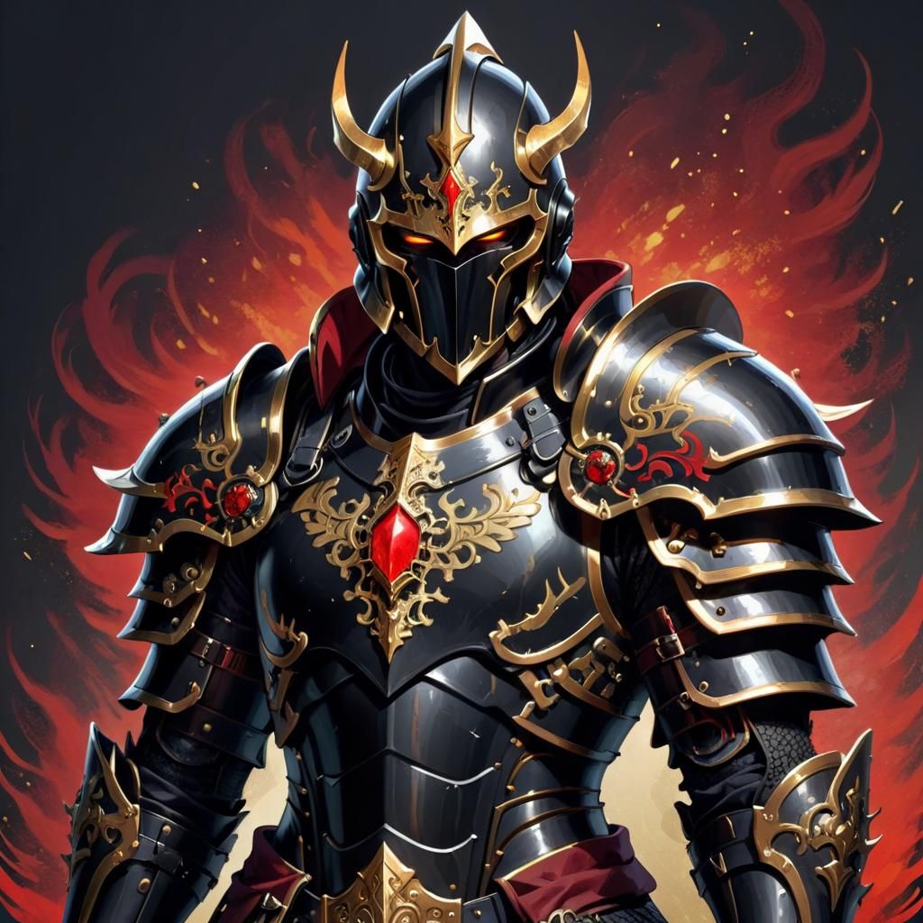 Epic Paladin in Black Armor: Dreamcore Aetherpunk