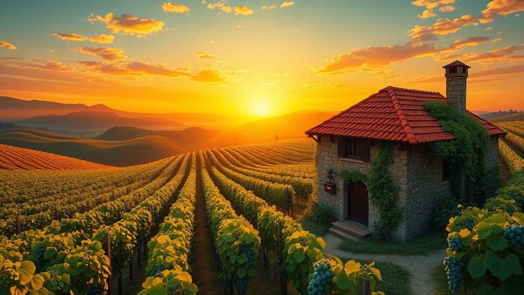 Dreamy Vineyard Landscape in Art Nouveau Style