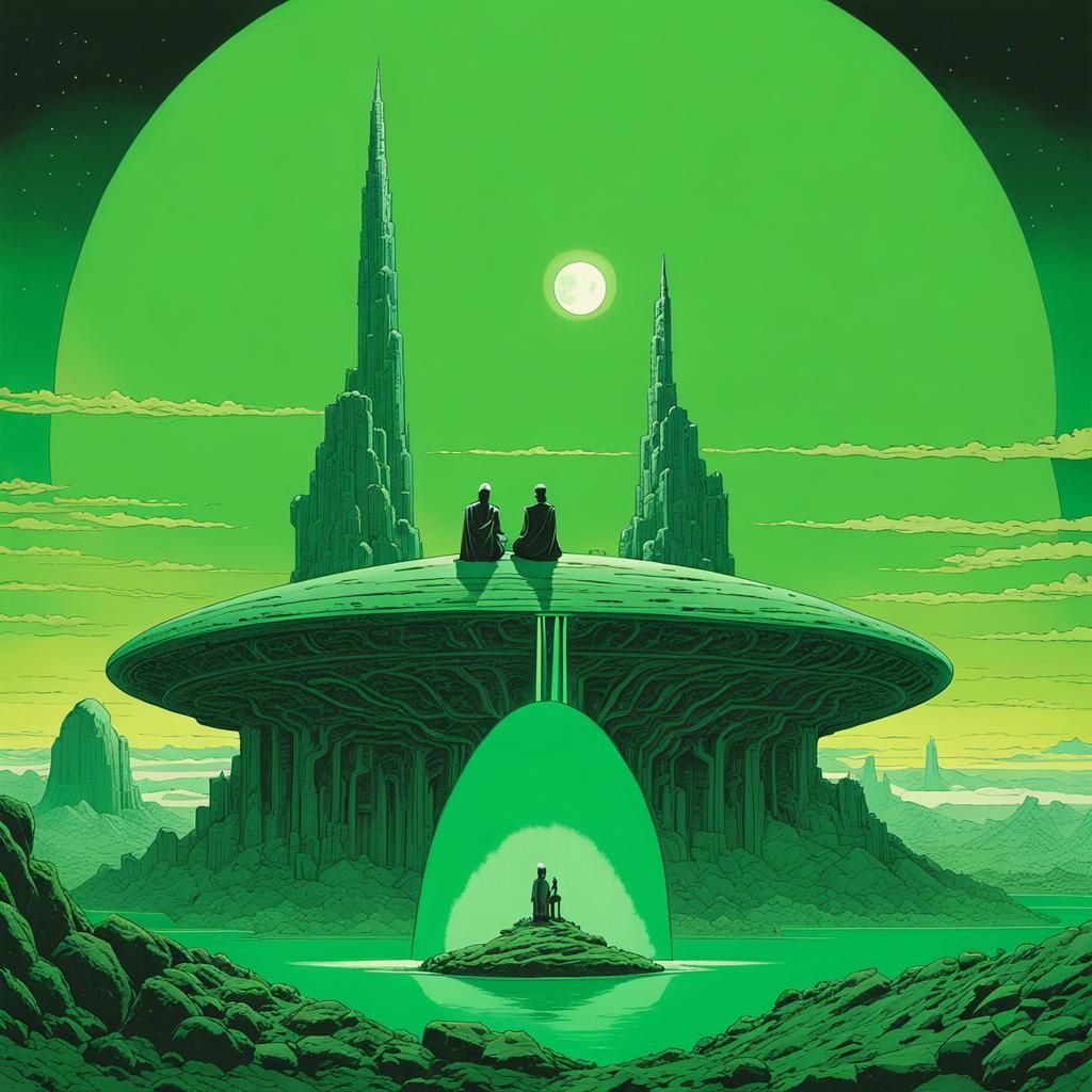 Alien Wizards on Jade Monolith: 1970s Sci-Fi Art