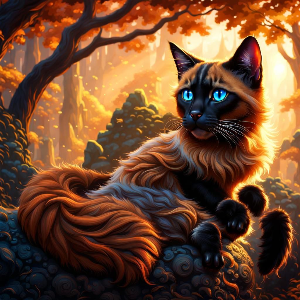 Auburn Siamese Cat: Detailed Fantasy Concept Art
