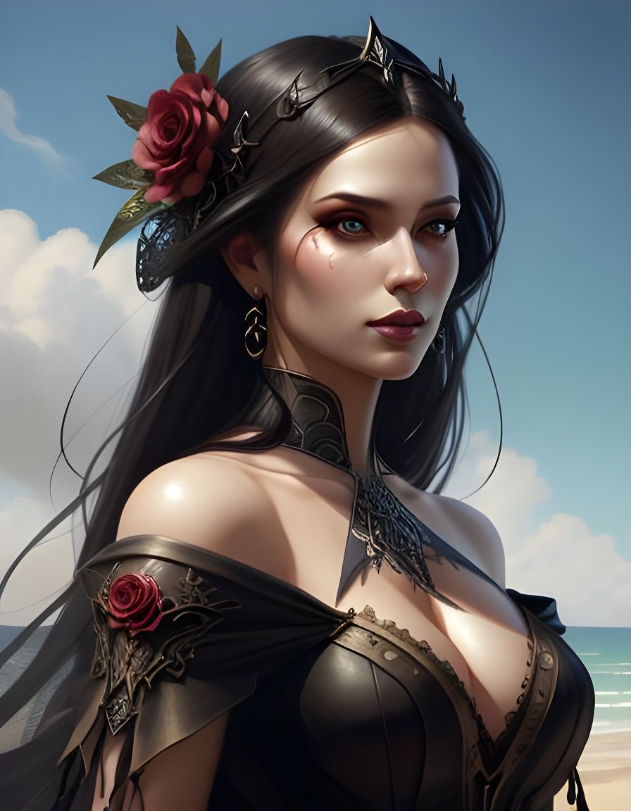 Gothic Fantasy Woman Portrait: Digital Art Illustration