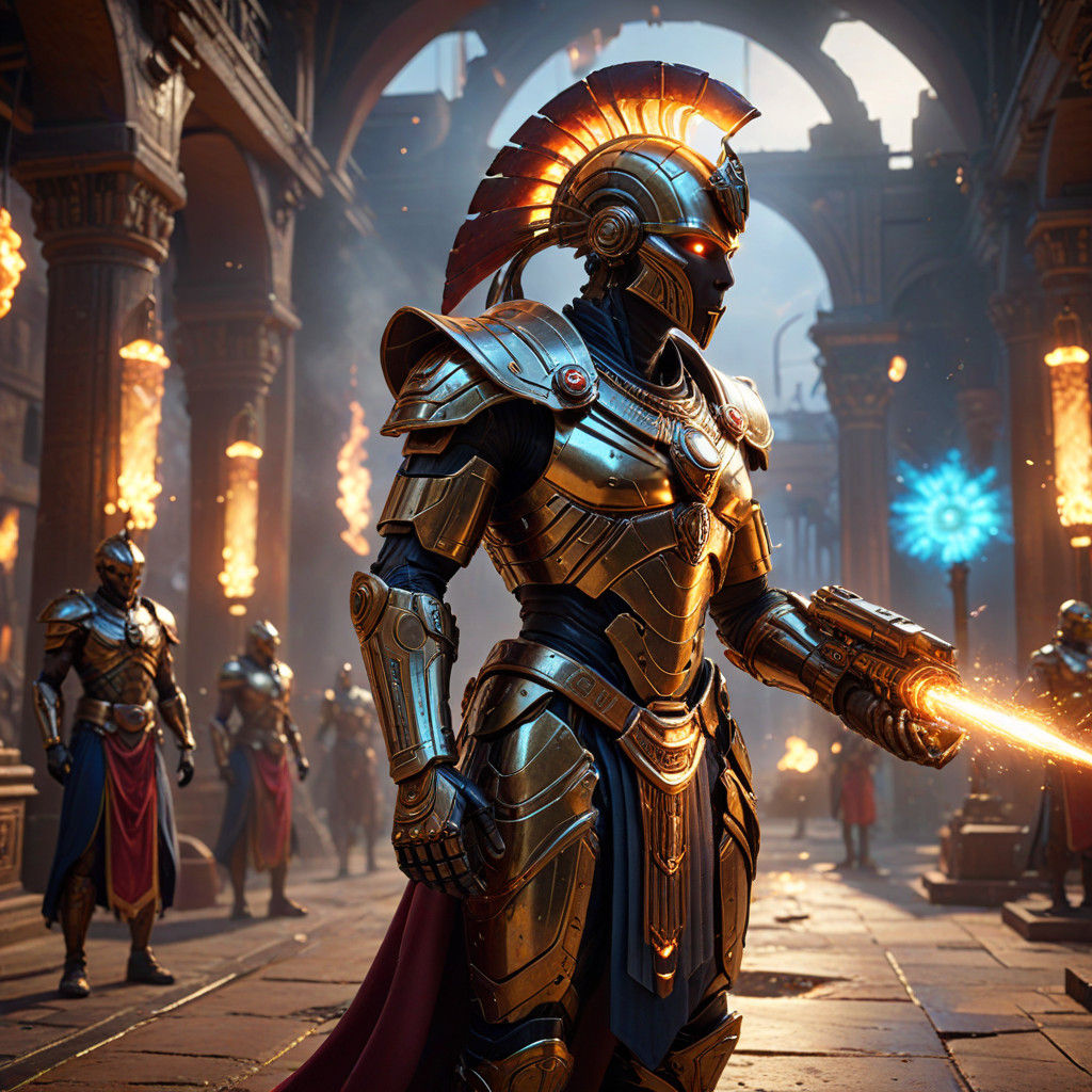 Egyptian Steampunk Courtyard in Opulent Splendor