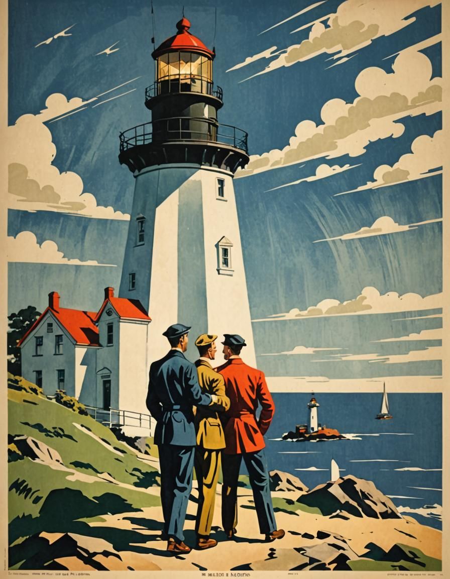 Vintage Travel Poster: Gay Men at Lighthouse