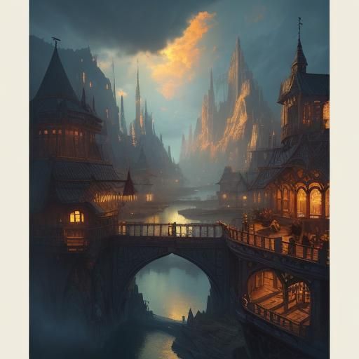 Magical Floating Library Amidst Cloudy Sky