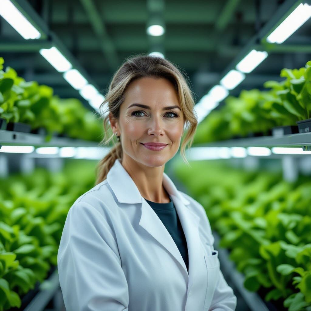 Woman in Hydroponics Lab: Hyperrealistic Photorealistic Imag...