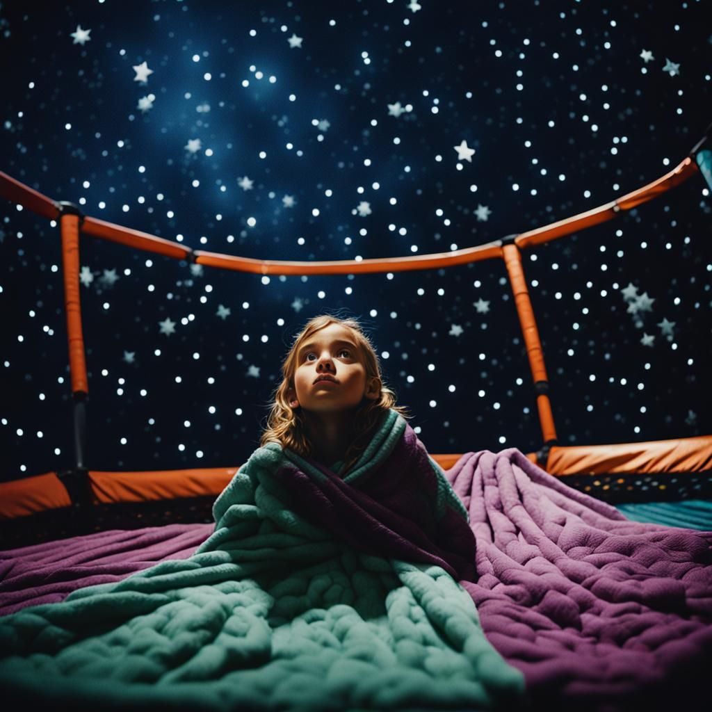 Children Stargazing on Trampoline in Cinematic Style