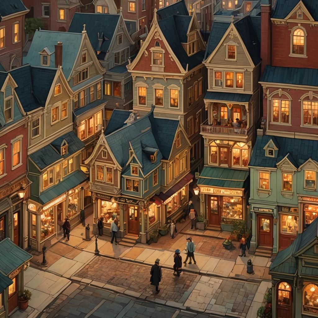 Charming Townscape at Dusk in Dutch Masters Style