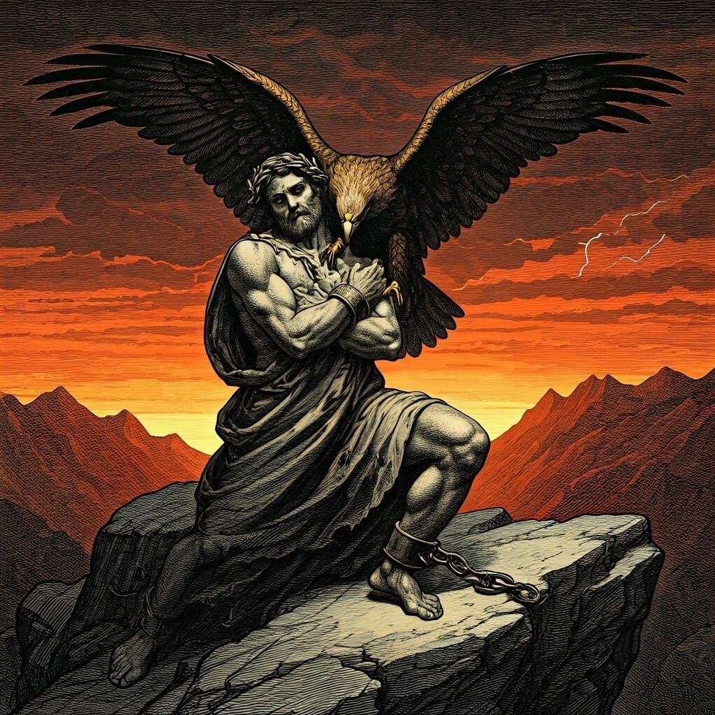 Prometheus Torment: Etching in Doré Style