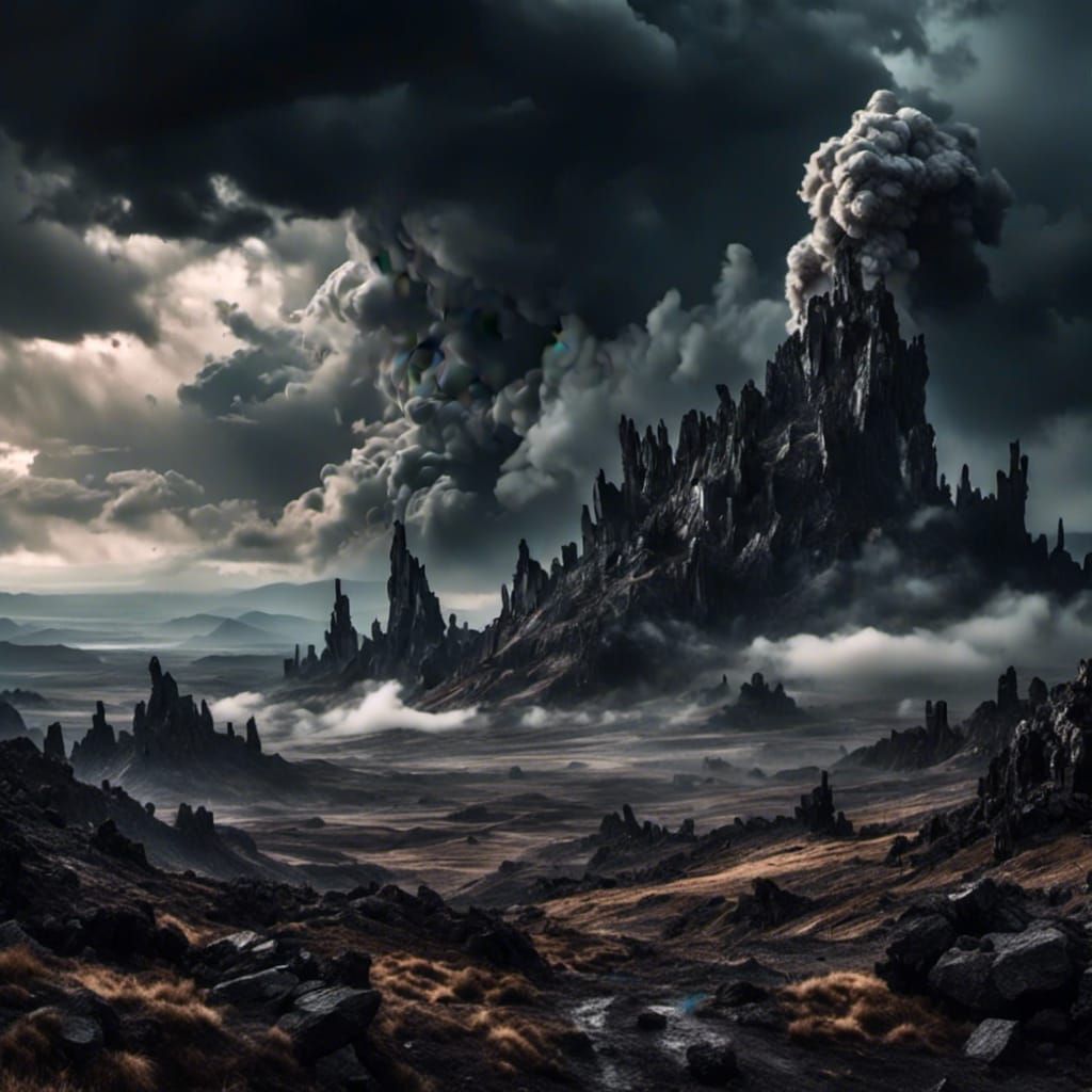 Epic Grim Dark Wasteland with Hazy Rainbow