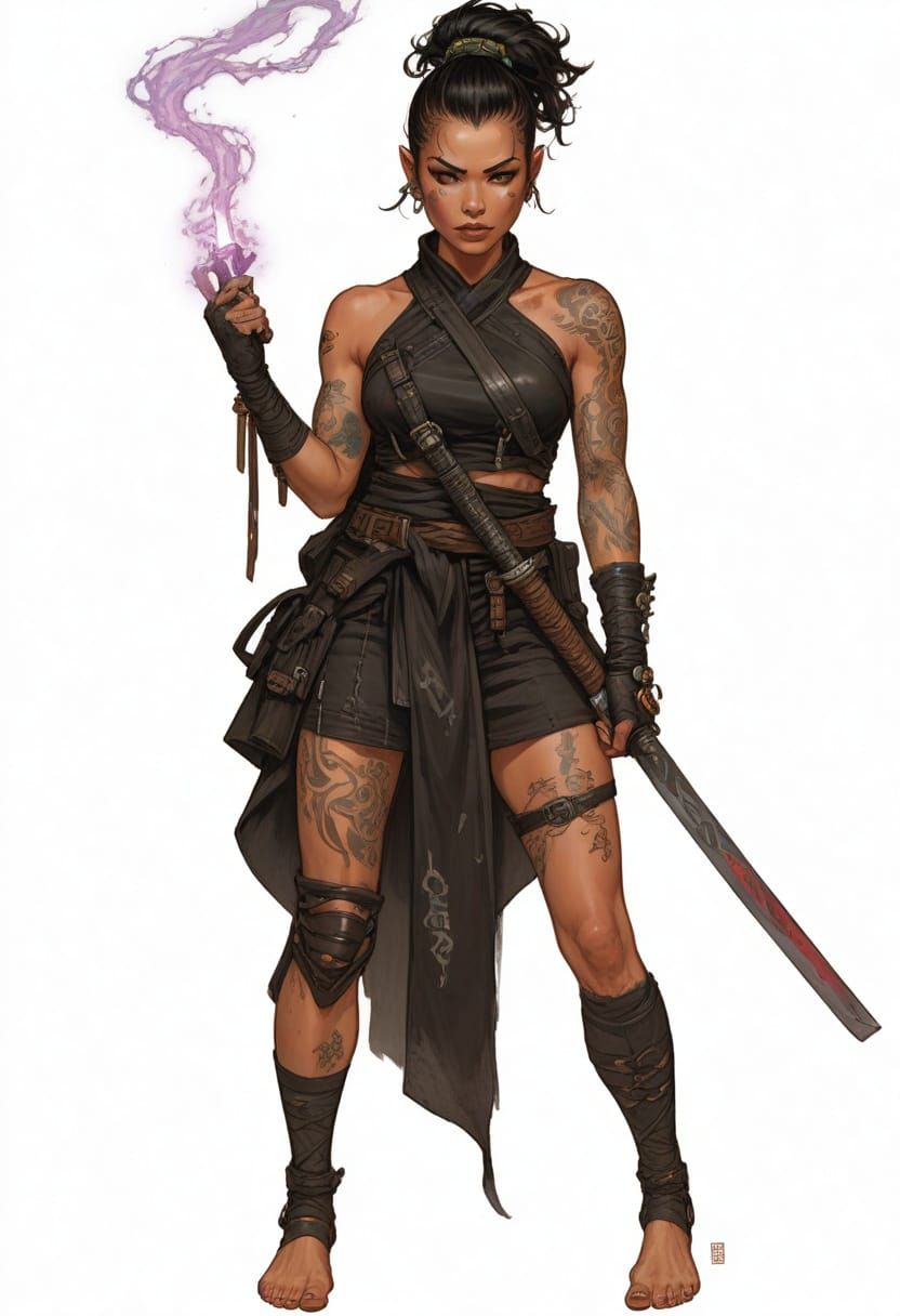 Sci-Fi Ninja Swordswoman with Bioluminescent Blade