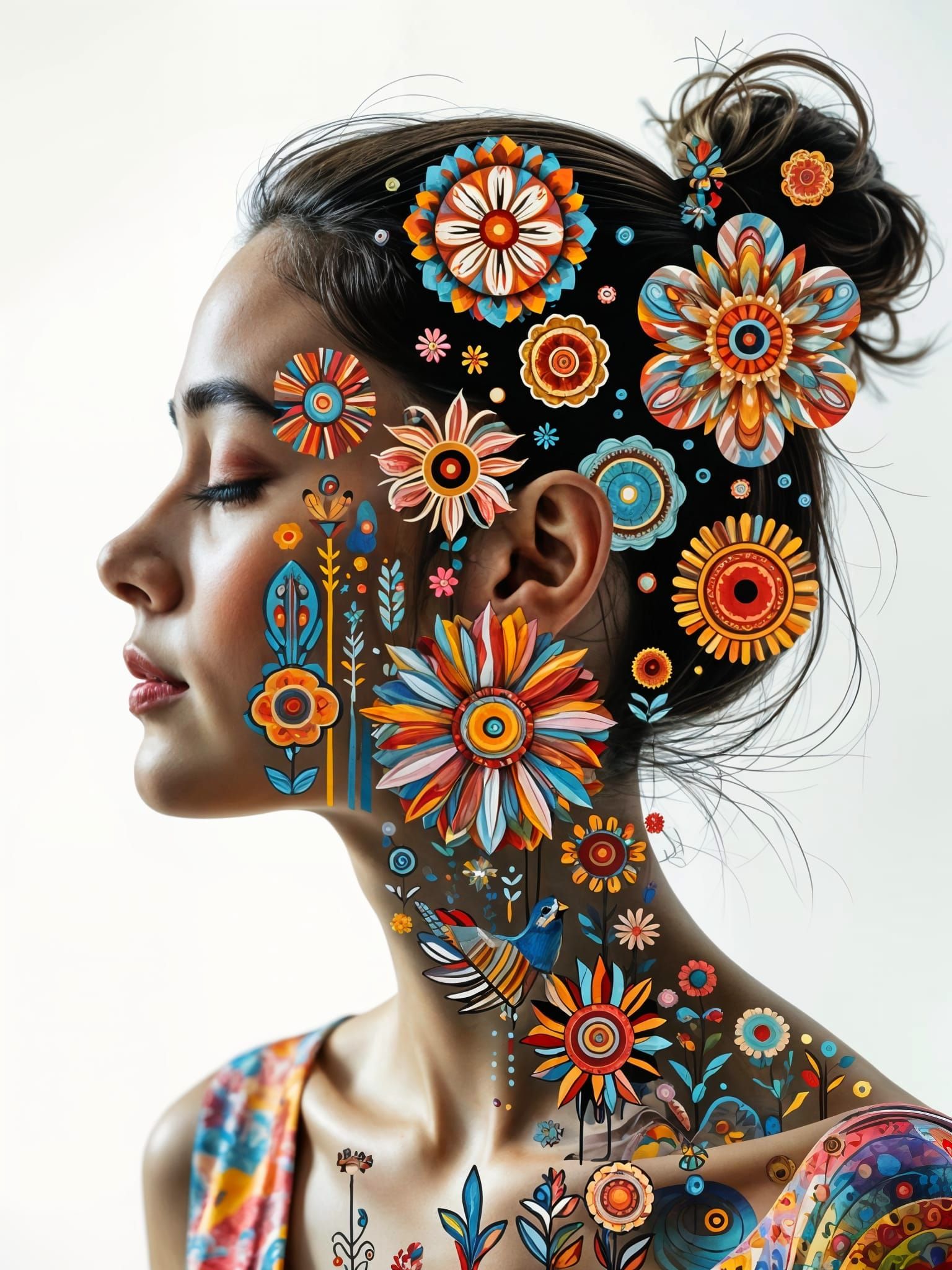 Double Exposure Portrait with Abstract Floral Patterns