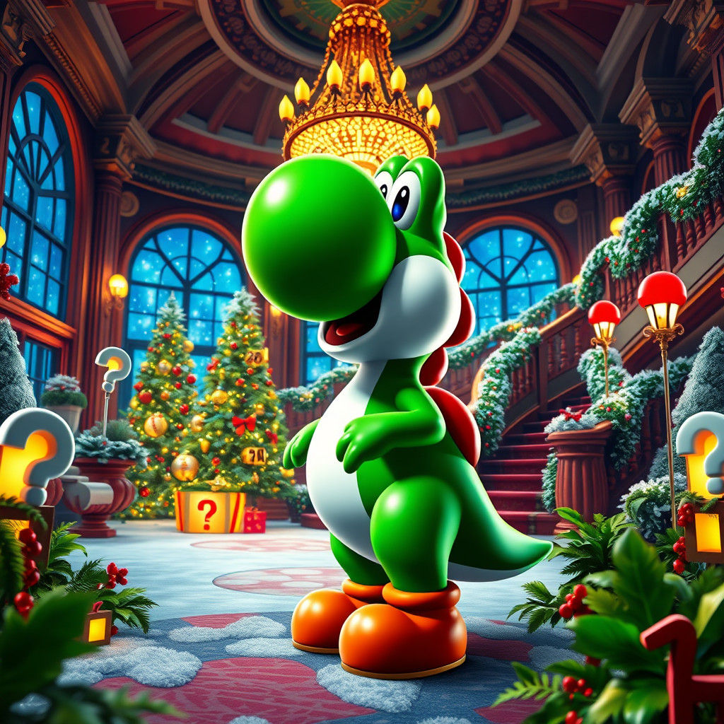 Yoshi's Christmas Mansion: A Surreal Digital Painting
